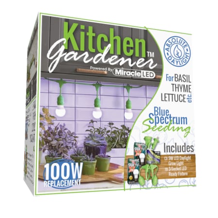 Miracle Led 3-Socket Kitchen Gardener Grow Light Kit, Blue Spec. 9W Replace 100W Grow Bulbs 802236